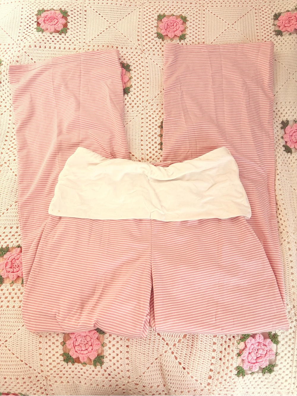 Pink Striped Foldover Wide-Leg Lounge Pants